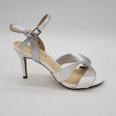 Midnight Velvet Womens Sandals White Slim Heels Ankle Strap Buckle 8.5 M • $6.99