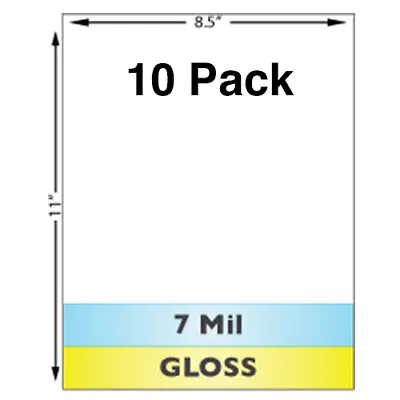 $12.99 • Buy 7 Mil Gloss Full Sheet (8.5  X 11 ) Laminates - 10 Pack - Use With Teslin ID