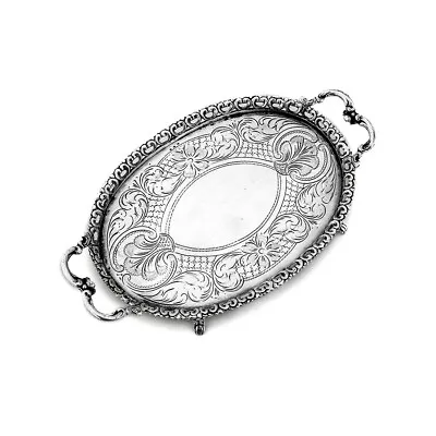 Hanau Engraved Oval Dresser Tray Openwork Rim 800 Standard Silver 1900 • $276.25