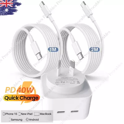 35W Dual Type-C Fast Charger Block PD USB-C Cable For IPhone 15 Pro Max Samsung • $18.21