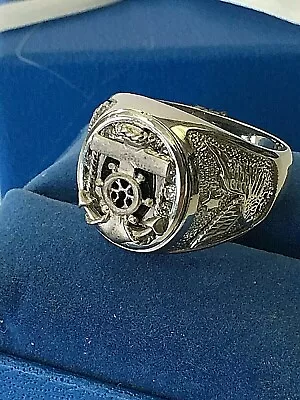 Size 12 Nautical Sailor Anchor Eagle  925 Sterling Silver  Black Onyx & Cz  Ring • $158
