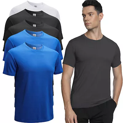 5-Pack Summer Men's T Shirt Sleeve Polyester Sport Shirt Tee T-Shirt Tops Casual • $28.99