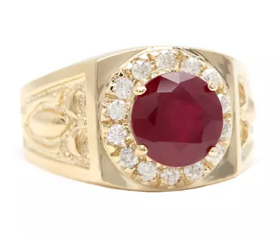 4.00 Carats Red Ruby And Diamond 14K Solid Yellow Gold Mens Ring Size 10.75 • $1235