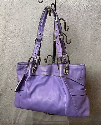 B Makowsky Purse Womens Slouch Shoulder Handbag Purple Silver Hardware Pockets • $47.87