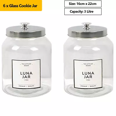 6 X Large 3L Glass Jars Airtight Kitchen Pantry Cookie Storage Container Cafe • $74.95