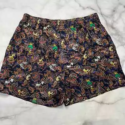 Vintage Looney Tunes Mania Silk Mens Boxers Size XL Navy Blue Taz Marvin Bugs • $26.21