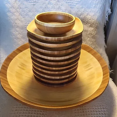 Totally Bamboo 13  Serving Bowl W/Ten 6  Serving Plates And One 4  Finger Bowl • $42.97