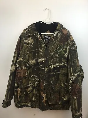 Mossy Oak Break Up Infinity Insulated Hooded Hunting Jacket Full Zip Up Mens 2XL • $21.99