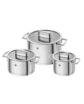 Zwilling 3 Piece Vitality Cookware Set Silver. 3 Stockpots With Glass Lids. • £75