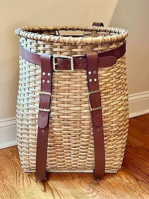 Large Adirondack Pack Basket With Leather Straps Brass Buckles 22 Inches Tall • $199.95