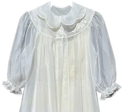 VTG SHADOWLINE Peignoir Nightgown Set Ivory Chiffon Lace Bridal Embroidered 2pc • $48