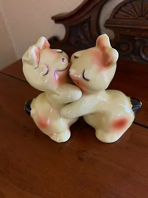 Vintage Van Tellingen Hugging Bunnies Salt & Pepper Shakers- Yellow • $9.95