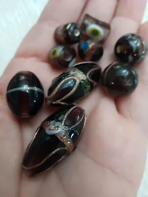 Lot 9 Glass Ceramic Beads For Jewelry Making Murano Handmade Lamp Work Glass  • $12.51