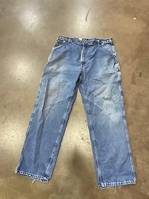 Vintage Mens 38x32 Carhartt Carpenter Heavy Denim Medium Wash Distressed Jeans • $13.50