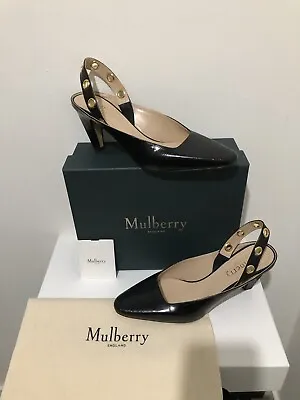 Mulberry Black Leather Croc Christy Sling Shoes UK 8 RRP £530 • £150