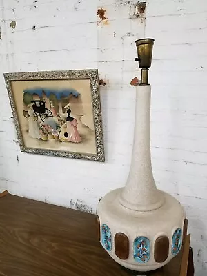 Mid Century Abstract Art Ceramic PLASTER  WOOD Table Lamp NEW YORK CITY • $299.99