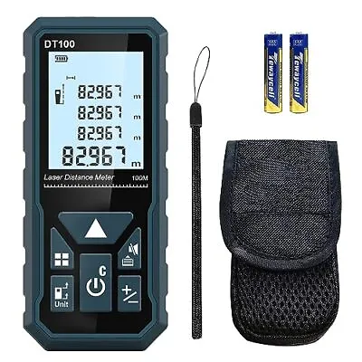 Laser Distance Meter 100m DT100 Laser Measure 328ft With Portable Handle Digita • £22.49