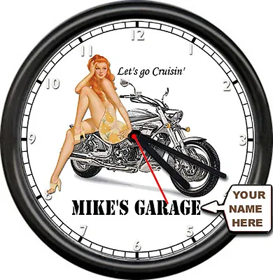 Personalized Custom Chopper Motorcycle Garage Repair Pinup Girl Sign Wall Clock • $26.95