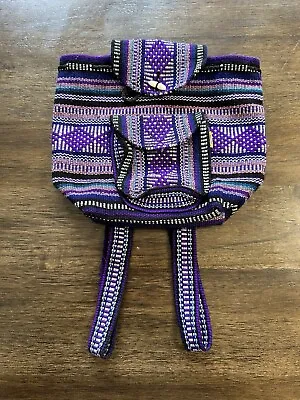 Pinzon Woven Aztec Mexican Blanket Multicolor Hippie Boho Purple Rasta Backpack • $14.99