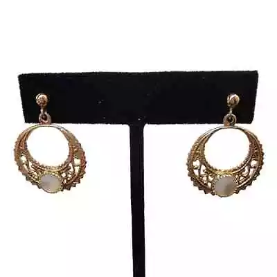 Vintage Gold Tone Filigree Hoop Pierced Earrings • $9.99