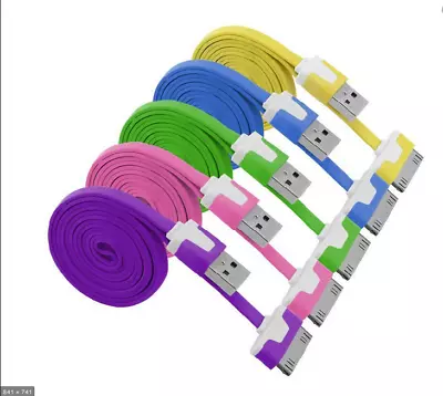 Flat 3X USB Cable Charger For Apple IPhone 4 4S 3GS IPod Touch IPad Cord Colour • $6.95