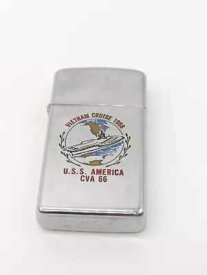 Vintage Slim Zippo Lighter U.S.S. America Vietnam Cruise Tonkin Gulf Yacht Club • $9.95