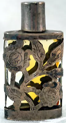 Glass Perfume Bottle With Hand Made Outer Cover Sterling Silver Made In Mexico • $34.99