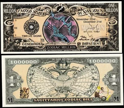 Zodiac Sagittarius Million Dollar Bill The Archer- Lot Of 2 Bills • $2.49