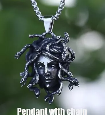 Mens Womens Stainless Steel Greek Snake Medusa Head Pendant Necklace 60 Cm Chain • $13.99