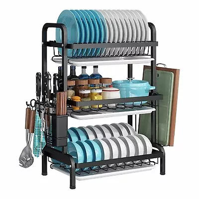 Dish Rack 3 Tier Dish Dryer Drainer Dish Drying Rack Drip Trays Kitchen Storage • $49.95