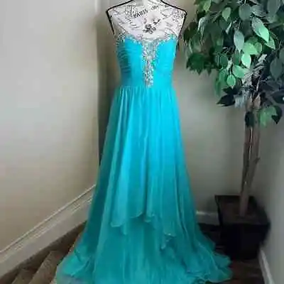 EVA USA Strapless Embellished Floor Length Gown Turquoise Sz M • $200