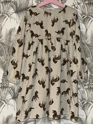 Girls Age 8-9 Years - H&M Long Sleeve Horse Patterned Dress • £3