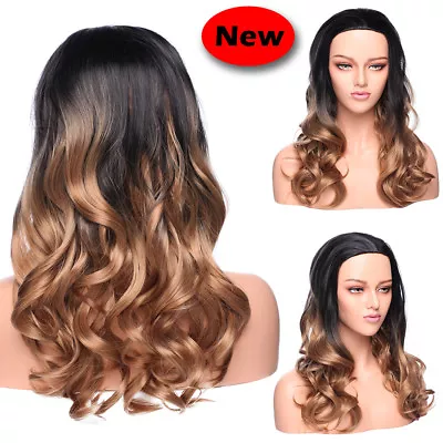 Half Wig 3/4 Head Wigs Heat Safe Long Straight Curly Clip In Hair Piece Ombre Po • £23.03