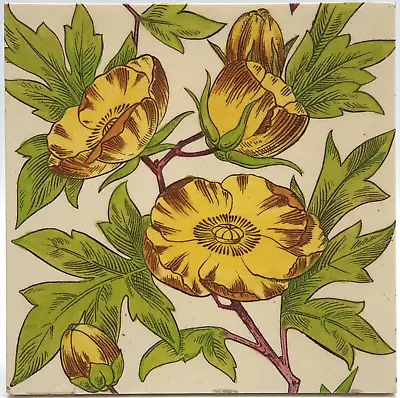 Antique Fireplace Tile Print & Tint Tree Peony Design Maw & Co C1880 AE3 • $55.95