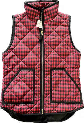 J.CREW NEW Lightweight Quilted Down Excursion Gingham Checker Black Red NWT S • $19.99