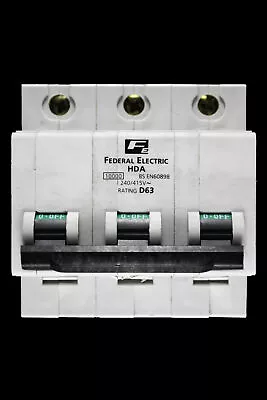 FEDERAL 63 AMP CURVE D 10kA TRIPLE POLE MCB CIRCUIT BREAKER HDA STABLOK • £184.95