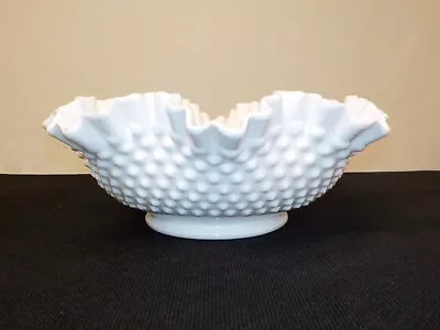 Fenton Hobnail Milk Glass Ruffled Bowl 11.5  • $15