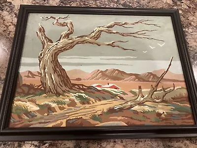 Vintage Mid Century Paint By Number DESERT SCENE Southwestern Painting Framed • $30