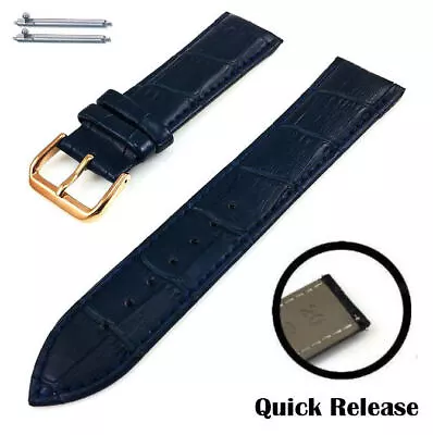 Blue Croco Leather Replacement Watch Band Strap Rose Gold Steel Buckle #1073 • $14.95