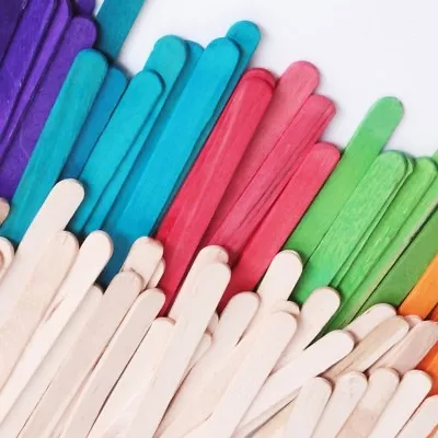 400x CRAFT POPSICLE STICKS Wood Natural Plain Bright Rainbow Art Flat Ice Cream • £9.39