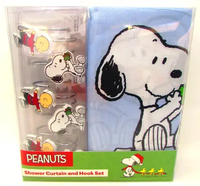 Peanuts Snoopy Charlie Brown Christmas Shower Curtain & Hook Set 70 X72  New • $59.99