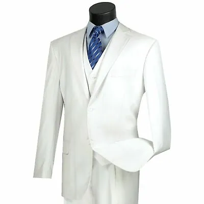 VINCI Men's White 3 Piece 2 Button Classic Fit Suit NEW W/ Matching Vest • $125