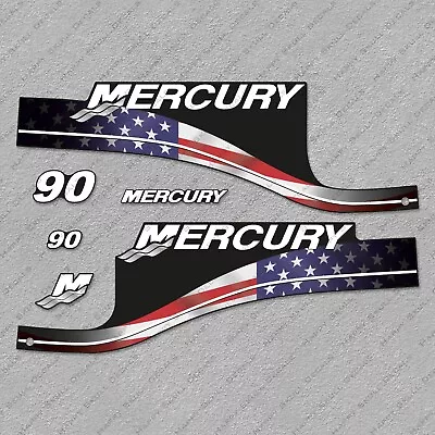 Mercury 90hp ELPTO 1999-2006 USA Flag Edition Outboard Engine Decals Sticker Set • $49.49