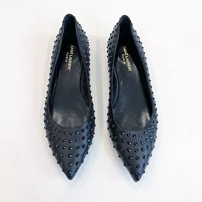 Saint Laurent Studded Ballet Flats Black On Black Size 39.5 • $395