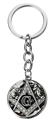 Blue Lodge Square & Compasses Black & Silver Masonic Freemason Keyring Keychain • $6.99