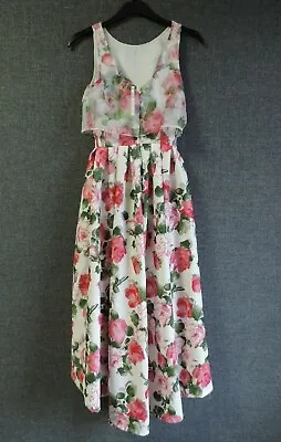 £39.99 • Buy Asos Dip Hem Floral Midi Dress White/Pink UK 6 LN112 UU 05