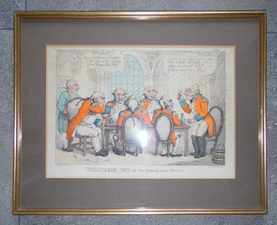 £140 • Buy Rowlandson Woodward Caricature Volunteer Wit Toast The King  H/Col Etching 1808