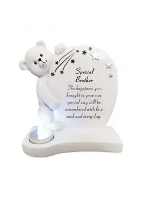 Brother - White And Silver Teddy Plaque Grave Child Baby Memorial Ornament • £13.95