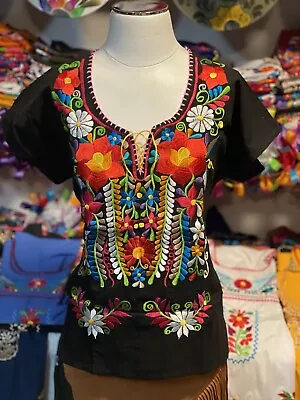 Mexican Ruffle Blouse Hand Embroidered Top Assorted Colors Vintage Style Tunic • $30.99