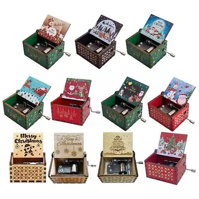 Retro Wooden Music Box Antique Hand Crank Engraved Toys For Kids Birthday Gift • $4.19